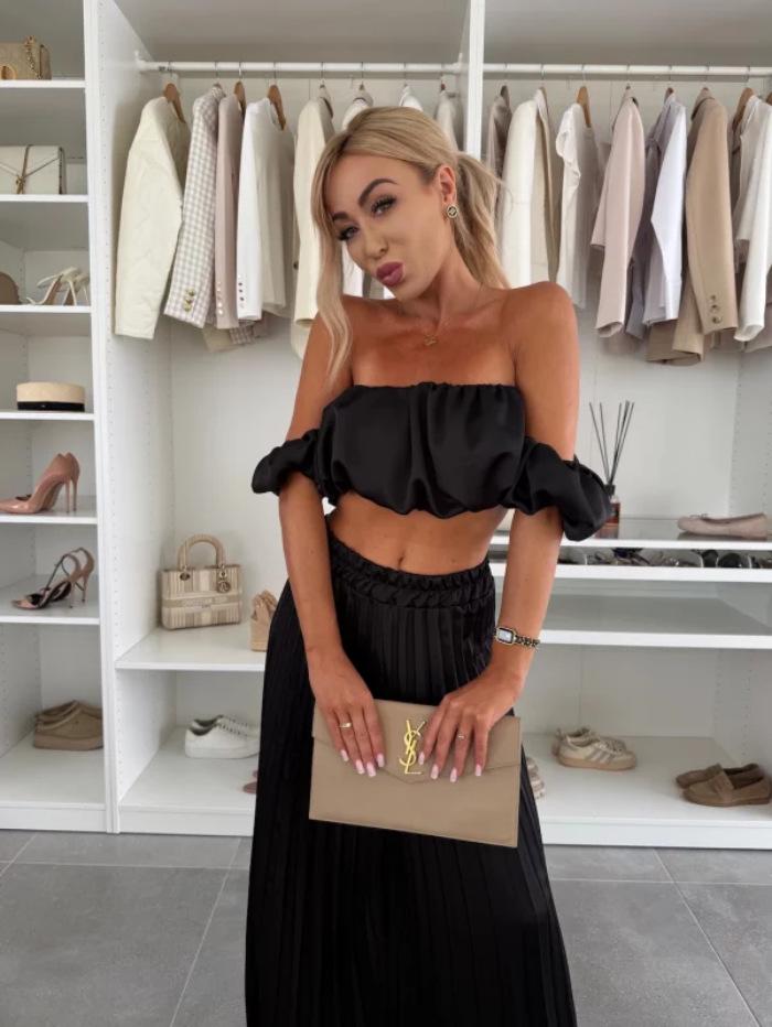 Elegant 25th Anniversary Strapless Pleated Long Pants Set In Solid Color