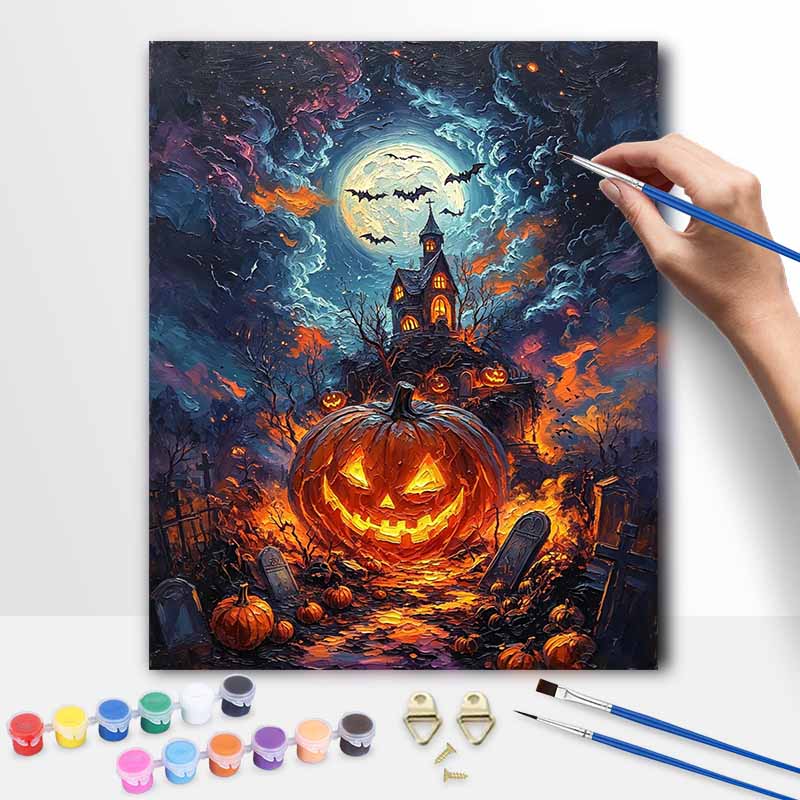 Halloween Oil Painting Digital Painting Pumpkin Moon Handmade Diy Coloring Painting Home Decoration