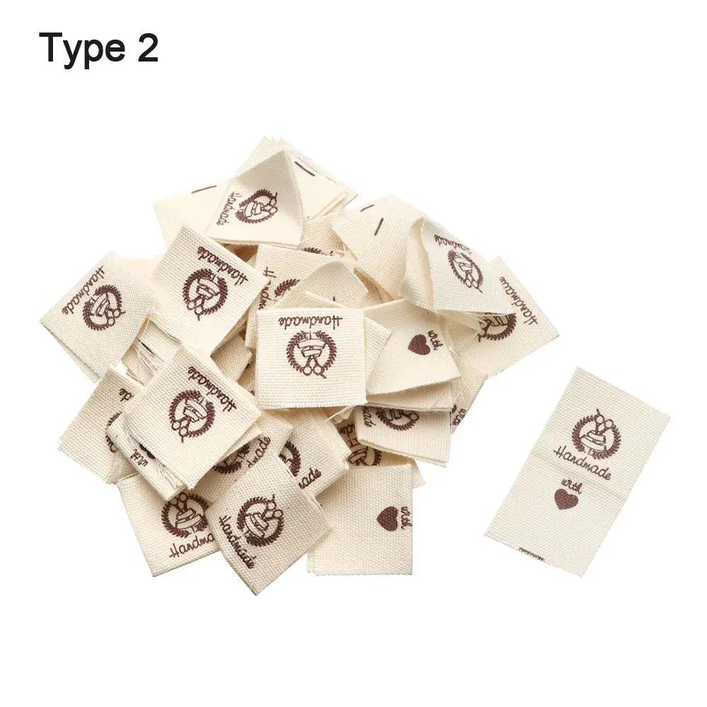 50PCS Heart Shape Cloth Garment Labels Cartoon Pattern Handmade With Love Clothing Tags Woven Knitted Supplies Sewing Accessory