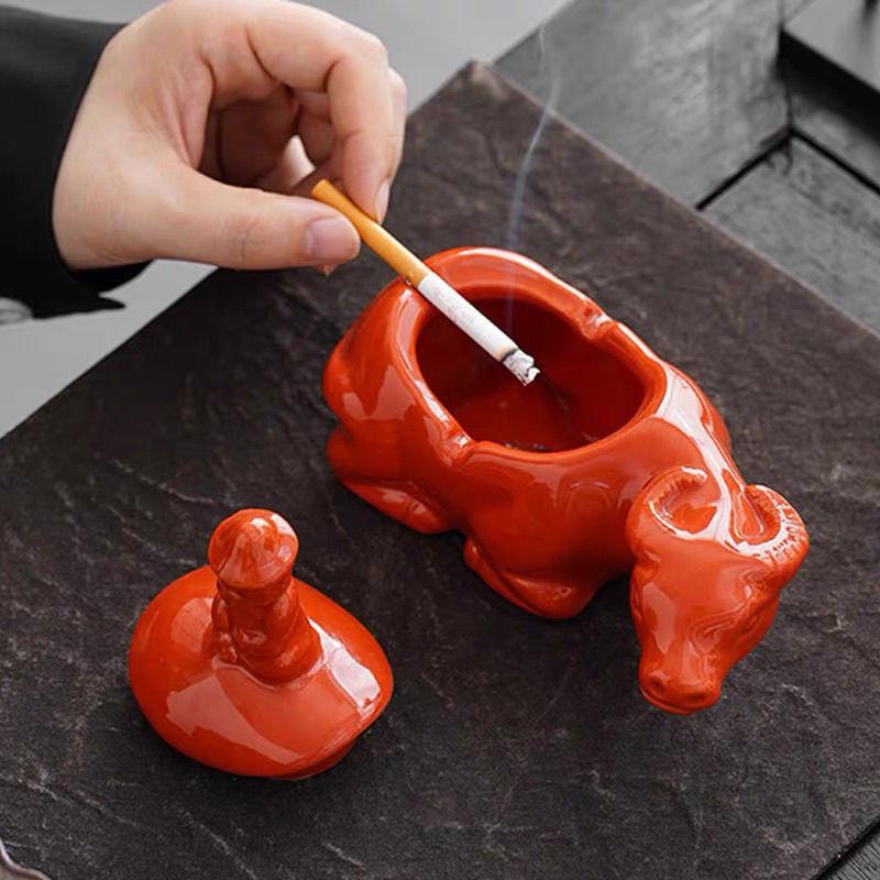 Crab Ceramic Ashtray with Lid - Cute Chinese-Style Tea Pet for Home or Office