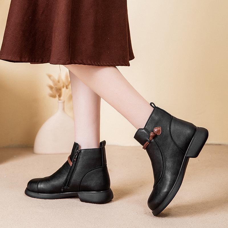 2024 Women's Winter Leather Short Boots: Warm, Non-Slip, Thickened Cotton for Middle-Aged & Elderly
