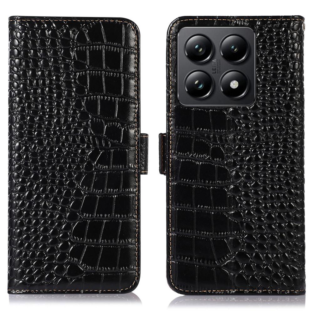 For Xiaomi 14T Pro Case Crocodile Texture Genuine Cow Leather Phone Wallet Cover