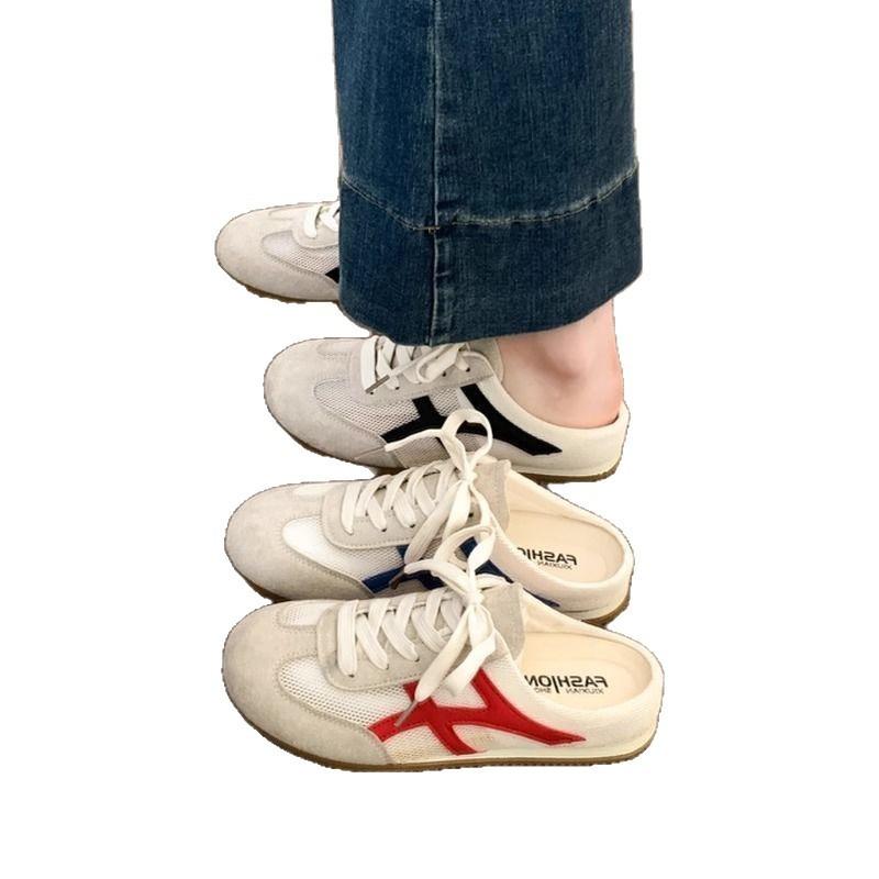 Baotou Half Slippers Women's Summer Wear New Mesh Breathable Little White Casual Sandals