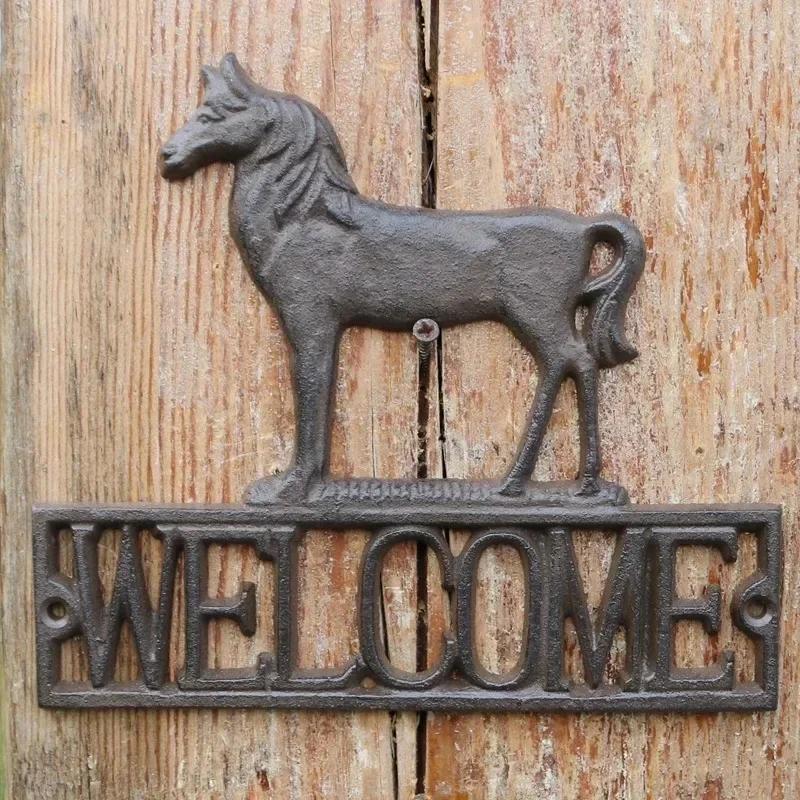 

Cast Iron Decorative Plaques European Retro Style Courtyard Welcome Doorplate Outdoors Garden Deer Horse Hanging Decorations