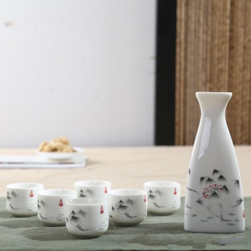Shangqi Ceramic White Wine Set with Lotus Rhyme Cups