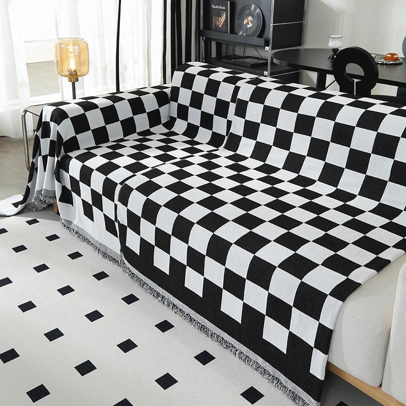Black and White Plaid Sofa Cover, Anti-cat Scratch Cloth, Sofa Cover, Double-sided Available Sofa Cushion, Universal Sofa Towel for All Seasons