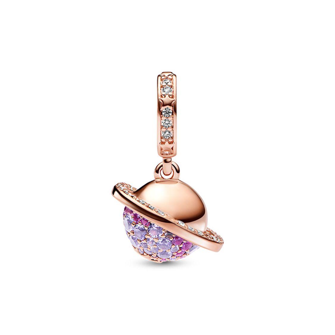 Pandora Saturn Rose Gold Plated Charm Galaxy Starry Sky Inlaid Planet Design 925 Silver Pendant Women charm 782437C01 Box