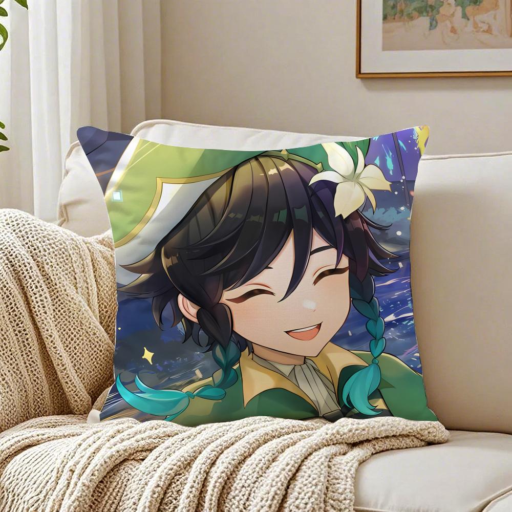 Popular Genshin Impact Venti Pillow Cushion Cover Pillowcase Anti-Dustmite Living Room Sofa Decor Cushion Room
