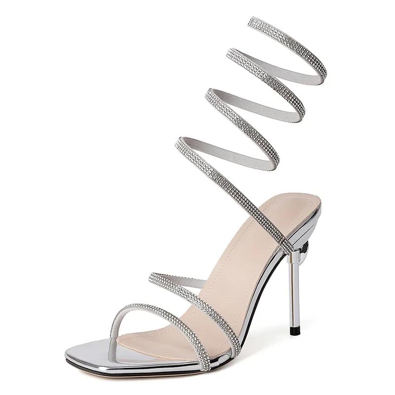 New Lace-Up Roman Sandals Feminine Stiletto Versatile Snake Wrap Anti-Slip Wear-Resistant High Heels Summer