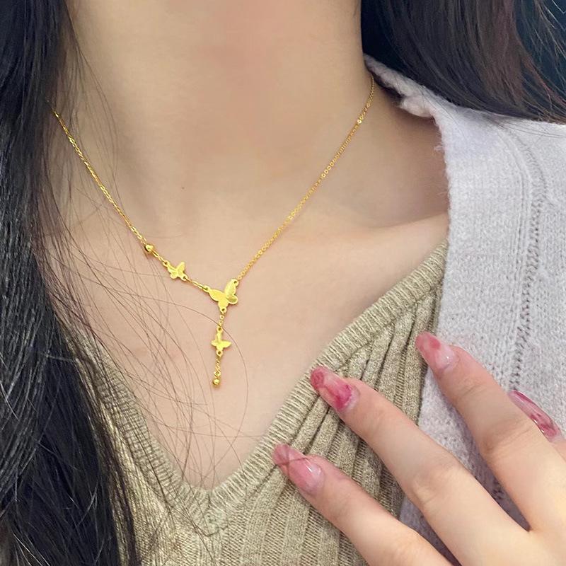 Butterfly Fringe Necklace Women Titanium Steel Simple Collarbone Chain Accessory Non Fading