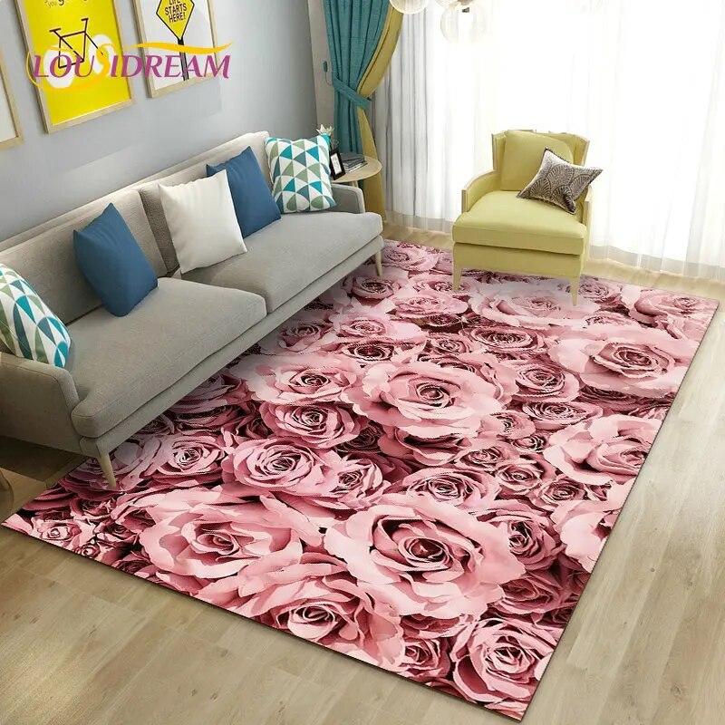 European Luxury Flower Rose Leaf Area Rug,Carpet Rug for Living Room Bedroom Sofa Doormat Decoration,Kitchen Non-slip Floor Mat