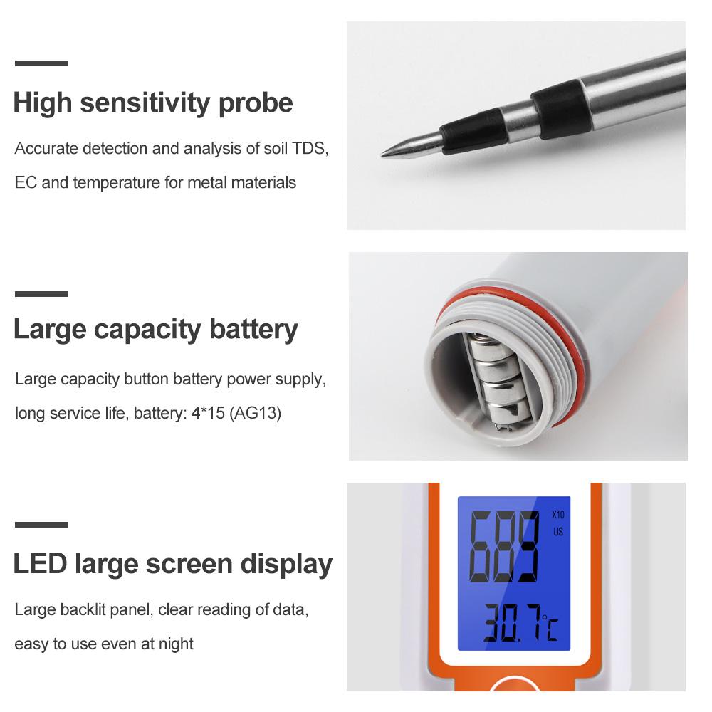 3 In 1 Digital Soil Meter SOIL-661 EC TDS Temperature Soil Tester Plant Crop Soil Quality Detector for Agriculture Garden Farm