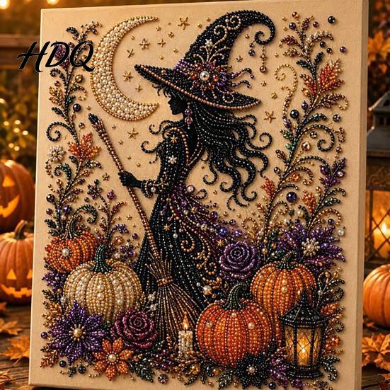 Happy Halloween Atmosphere Decor Ghost Faux Pearl Art DIY Kit Spooky 3D Bead Unique Home Painting Crafts Gothic Wall for Adults Beginners Decorative