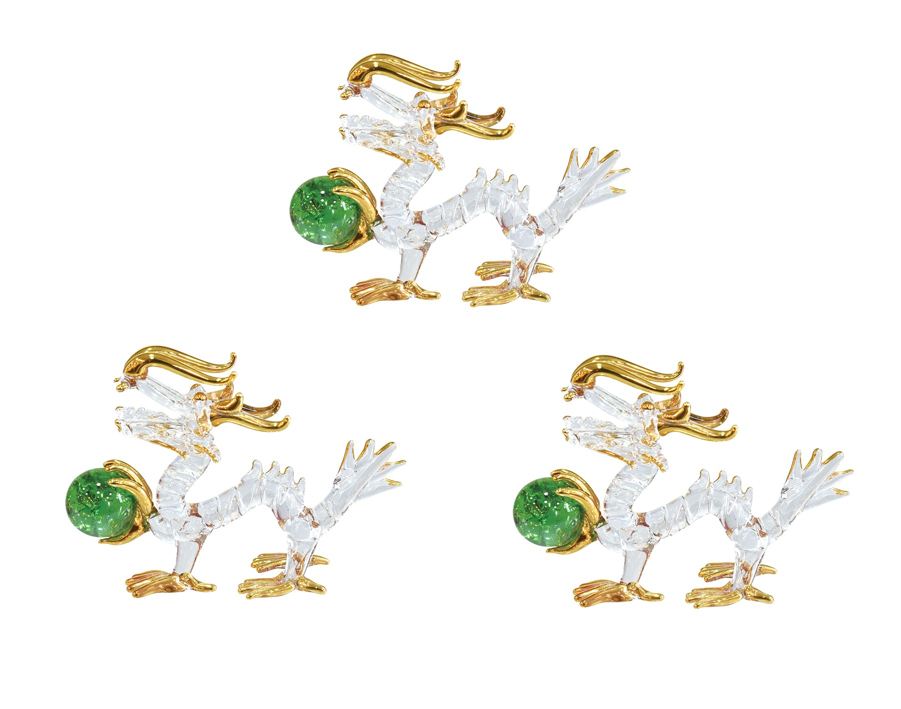 

Four Cart Handmade Glass Feng Shui Good Health Dragon Statue, 2-inch x 3-Piece Set