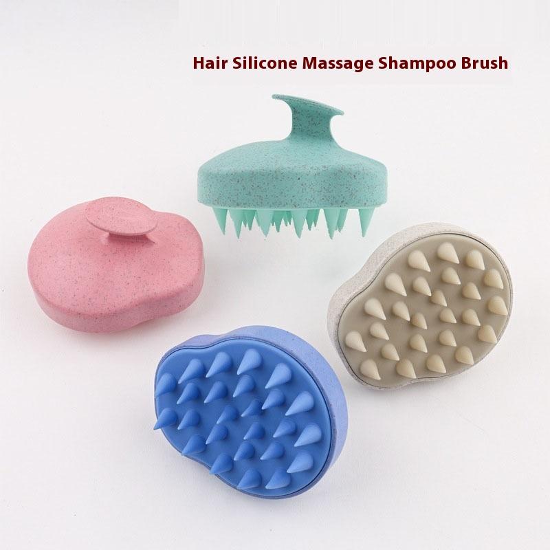 Silicone Shampoo Brush Wheat Straw Tpe Handle Massage Scalp Soft Comb Hair Washing Massage Deep Scalp Cleaning Shampoo Brush