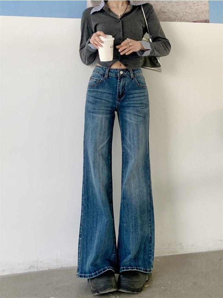 Blaue Jeans Damen Herbst Kleine Leute Hüftjeans Weite Hose Vielseitige Skinny Micro Flare Hose Jeans für Damen Lange Denimhose