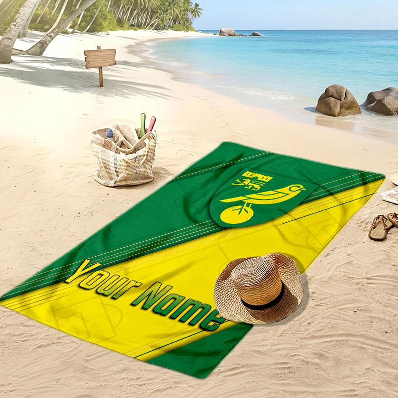Norwich City Personalized Printed Beach Towel Soccer Logo Support Custom Name Text Absorbent Towel For Sport Travel Special Gift