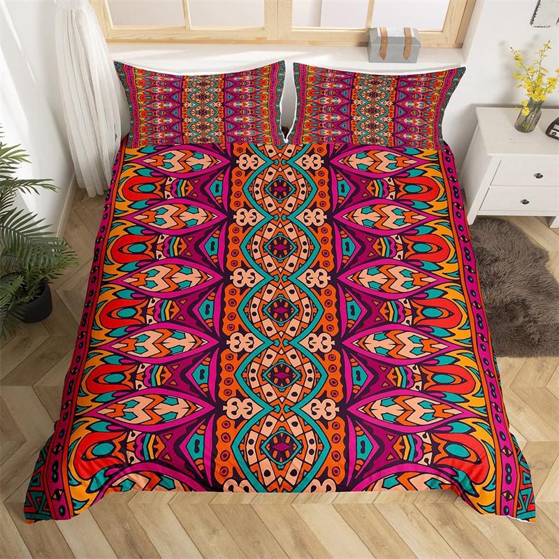 Bohemian Floral Duvet Cover Paisley Mandala Comforter Cover Microfiber Geometry Aztec Mexican Style Bedding Set Twin Queen Size