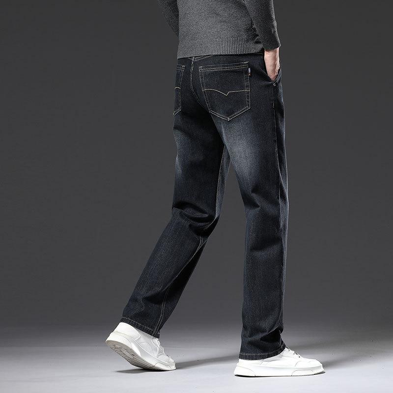 Autumn and winter men's loose straight jeans elastic business trend youth casual long pants for men
