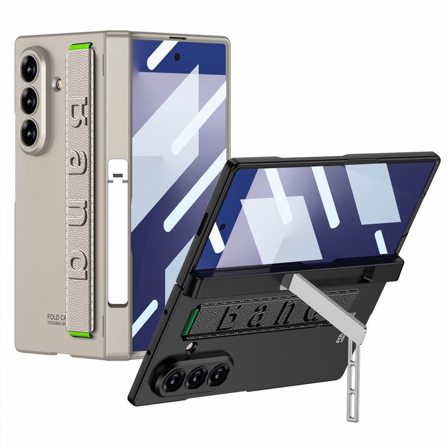Magnetic Hinge Folding Stand Holder Wrist Strap with Glass Protector Case for Samsung Galaxy Z Fold 7 Fold7 Lens Protect Cover