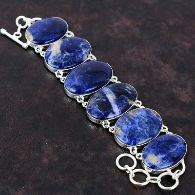 Браслет із содаліту Браслет зі срібла 925 проби Регульований браслет-ланцюжок Красиві ювелірні вироби з содаліту Браслет ручної роботи з дорогоцінним камінням Подарунок для нього