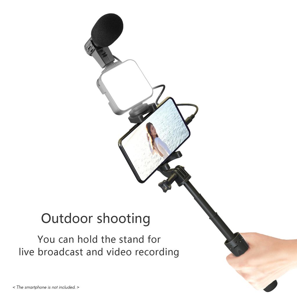 Smartphone Vlogging Kit Tripod Phone Holder + Microphone + Video Light + Clip + 3.5mm TRS To TRRS