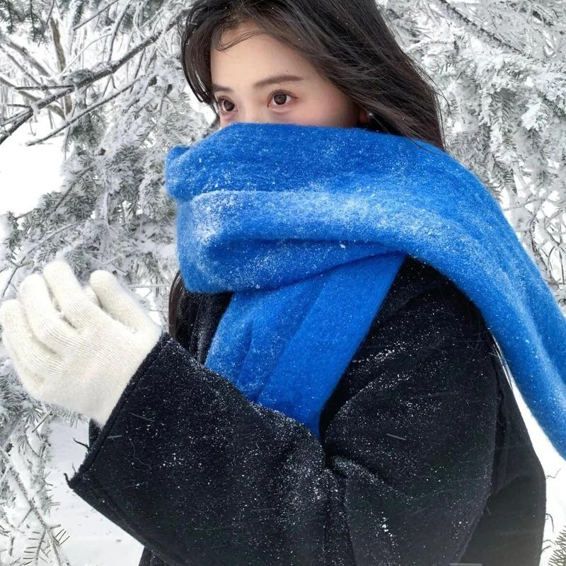 Solid Tassel Shawl Scarf Fluffy Soft Thick Scarves for Women Cashmere Warm Long Scarf Fashion Luxury Winter Scarf Couple Gifts