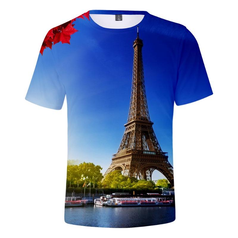 Novelty France Paris Eiffel Tower 3D Graphic Tees Y2k Men Women Short Sleeve Street Tshirt Kids Casual Oversized Tops Clothing