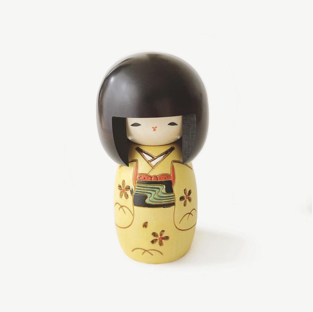 Usaburo Wooden Kokeshi Doll Osanago Yellow 14cm Tall Made in Japan