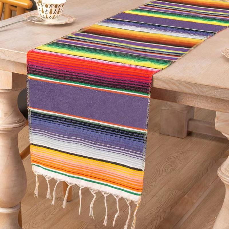 Mexican Serape Table Runner Cotton Colorful Striped Mexican Dining Table Decoration For Cinco De Mayo Fiesta Party Wedding