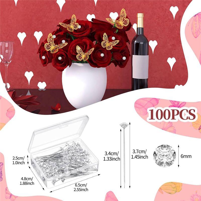 Good-160 Pcs Flower Bouquet Accessories Set,60 Pcs 3D Gold Butterfly Sticker Wall Decor And 100 Pcs Diamond Corsages Pins Easy T