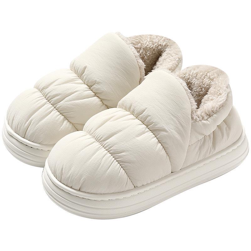 Men's and Women's Winter Waterproof Cotton Slippers - Silent, Plush, Warm, Thick Sole, Closed Heel, Deodorant Down Cloth