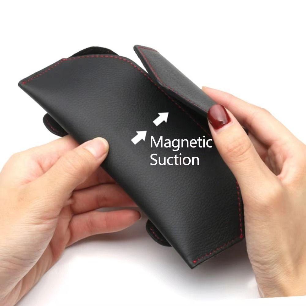 Leather Car Sunglasses Holder Case Multifunction Magnetic Glasses Clip Car Interior