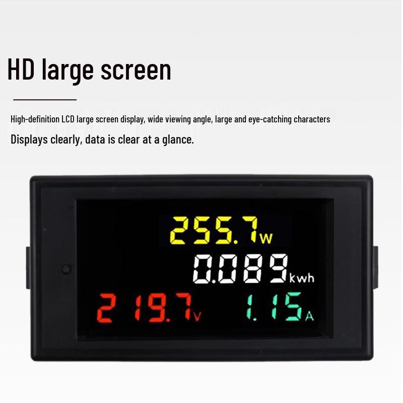 Multifunktionaler Stromzähler D69-2049: AC-Spannungs-, Strom- und 100A-Monitor mit Farb-LCD-Anzeige.