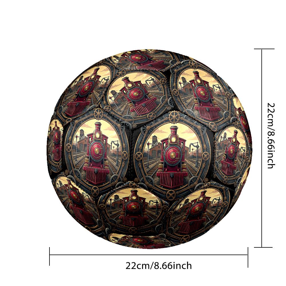 Steam Locomotive Art Round Football Size 5 Adult Ball Suitable for Training Matches and Outdoor Team.