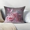 1Pc Pink Floral Crown Butterfly Pillow Cover, Polyester 2D Double Sided Print Cushion Case, Initial Letter A Throw Pillowcase, C