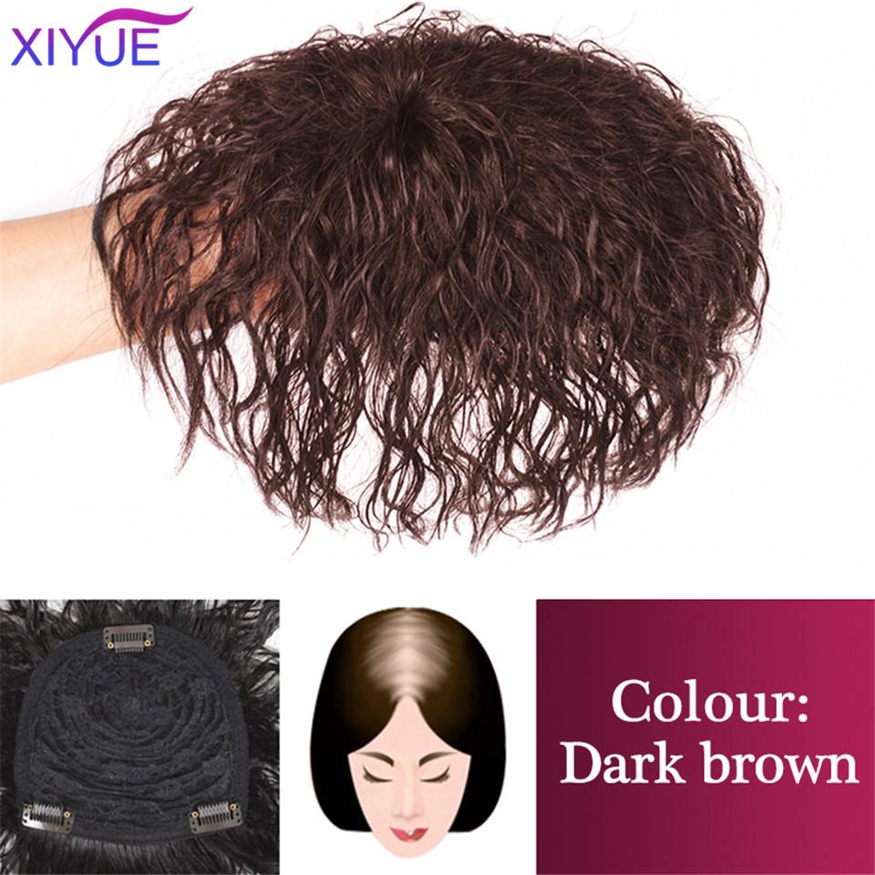 Černé Hnědé Kudrnaté vlasy Top Toupee Clip In Syntetické prodlužování vlasů Výměna Zapínání Příčesek Paruky s ofinou Ženy