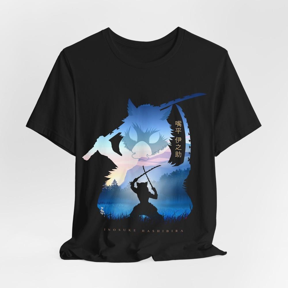 Inosuke Silhouette Tee, Japanese Anime Demon Slayer Graphic Unisex Jersey Short
