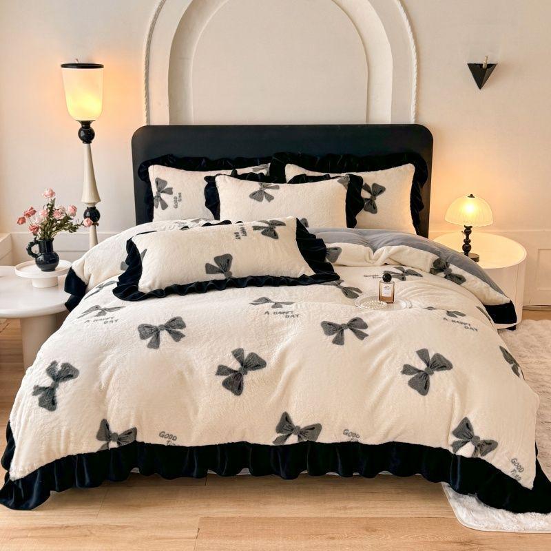 G5Z Winter-Plüsch Korallenfleece Bettwäsche-Set - Verdickte beidseitige Bettbezug & Laken, Dreiteiliges Set