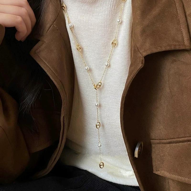 

Роскошное длинное ожерелье с носом свиньи для женщин, уникальный европейско-американский нишевый дизайн, изысканные двухслойные ожерелья для ношения