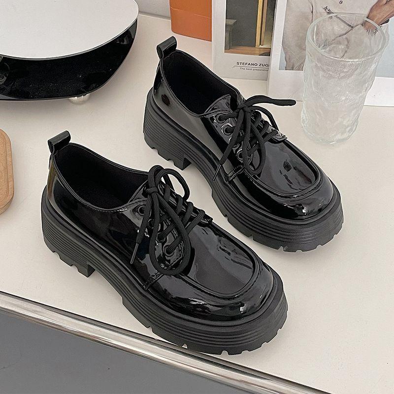 

Туфли на толстом каблуке, на толстой подошве, из маленькой кожи, женские, весенне-летние, ретро, на шнуровке, одинарные туфли, с круглым носком, женская обувь 40