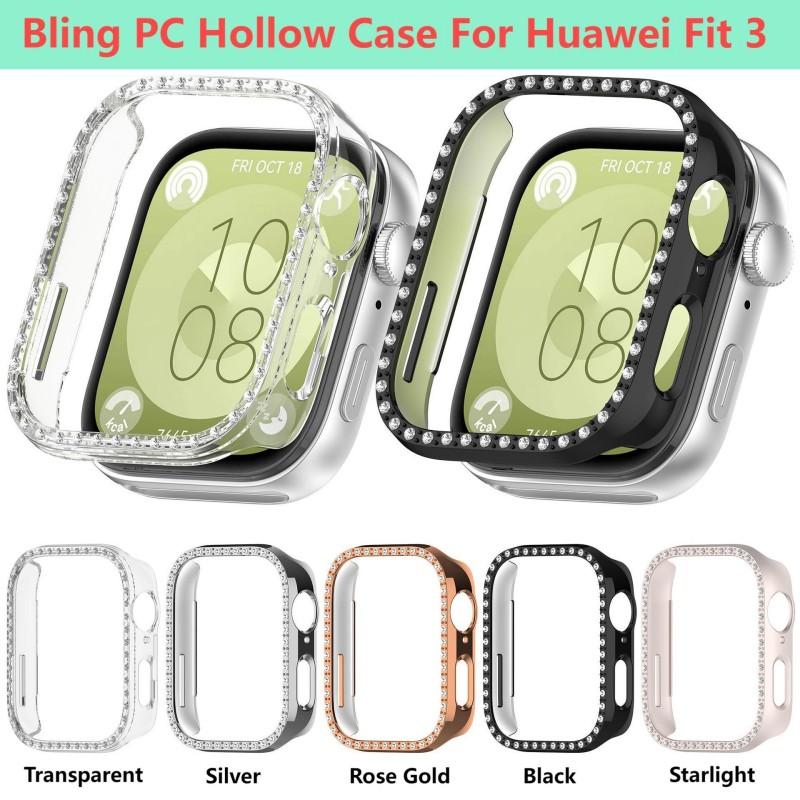 Carcasă PC Bling Pentru Huawei Watch Fit 3 Cristal Diamant Rând Dublu Carcasă Protectoare PC Bandă Protector Curea Ceas