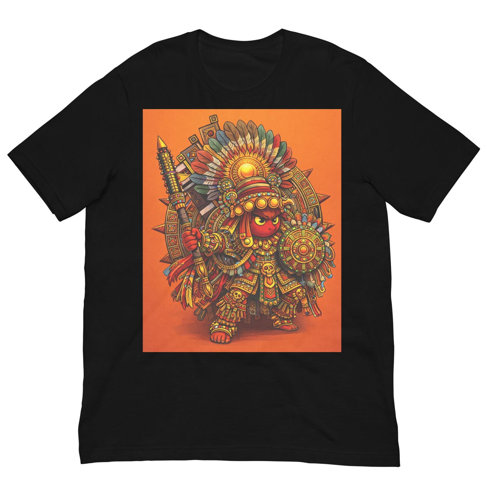 Cute Aztec Warrior Shirt, Chibi Aztec Fighter Tee, Mexican Heritage T-Shirt, Cartoon Warrior Graphic, Ancient Mexico Art Gift S