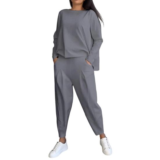 2 Teile/satz Herbst Frühling Frauen Top Hosen Set Lange Ärmel O Neck T-shirt Elastische Taille Hose mit Seite Taschen OL Pendeln Sport Hosenanzug Outfit