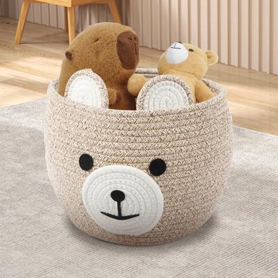 Panier de rangement ours Corde de cordon en coton Polyvalent Organisateur d'articles divers Jouets Pliable Ménage Cadeau Panier à linge