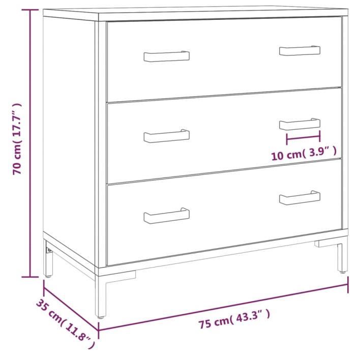 VidaXL Commode Noir 75x35x70 cm Bois de pin massif recyclé 349926