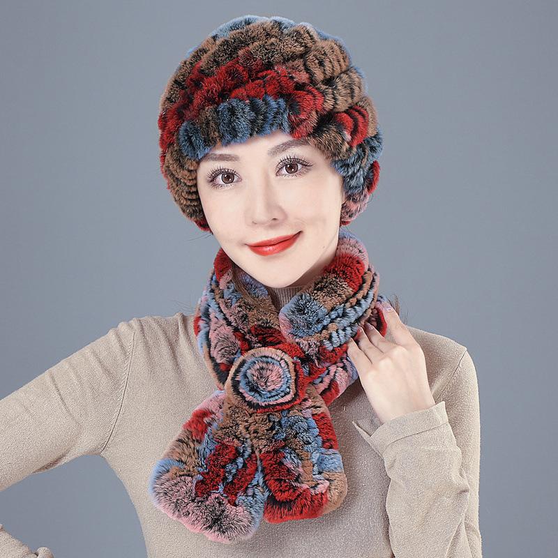 

Fur hat female autumn winter Rex rabbit hair middle elderly grandmother thickened warm mother scarf wool hat separate hat