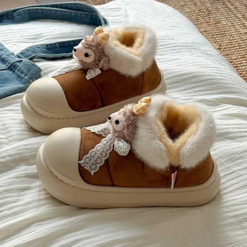 Winter cute cotton slippers bag and indoor home plush thick-soled warm cartoon cotton shoes outer wear