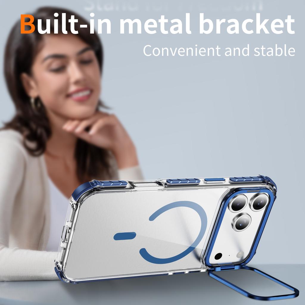 For iPhone 17 Pro Clear Phone Case with Lens Kickstand Cover Compatible with MagSafe