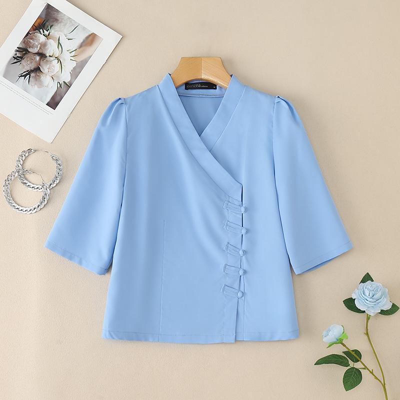 

ZANZEA Женская летняя блузка с V-образным вырезом, однотонная, с рукавом три четверти 5XL синий